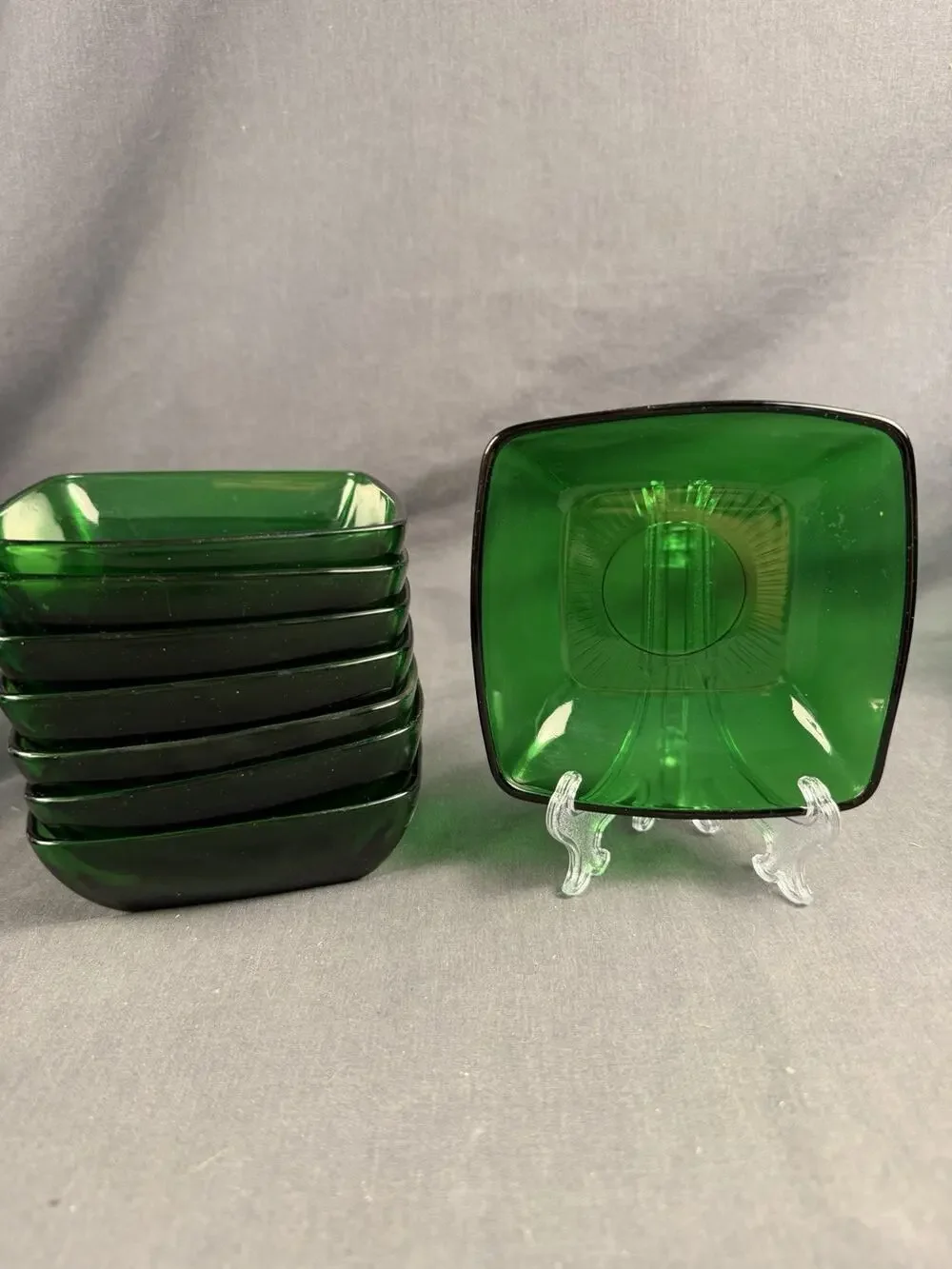Anchor Hocking Charm Forest Green Glass Dessert Bowls Set of 8
